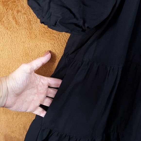 JOHNNY WAS Shift Dress Womens Large Black Tiered Midi Embroidered Peasant AMANZA - Picture 7 of 11